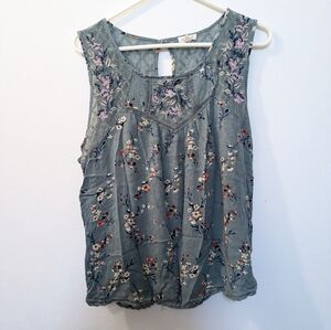 Mason & Belle Sleeveless Blouse Sage Green Crochet Lace Floral Top Women's XXL